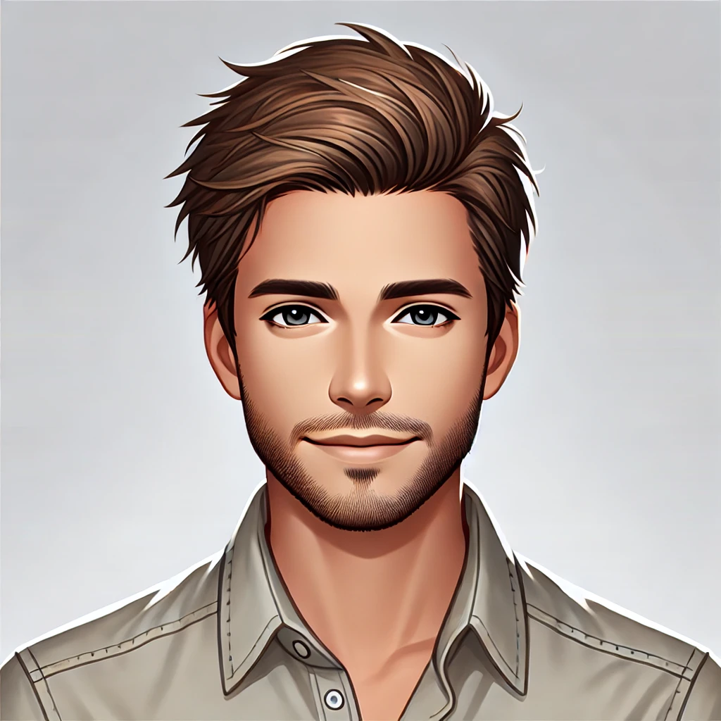 Handsome digital avatar of a confident man, featured on Duo Desire website.